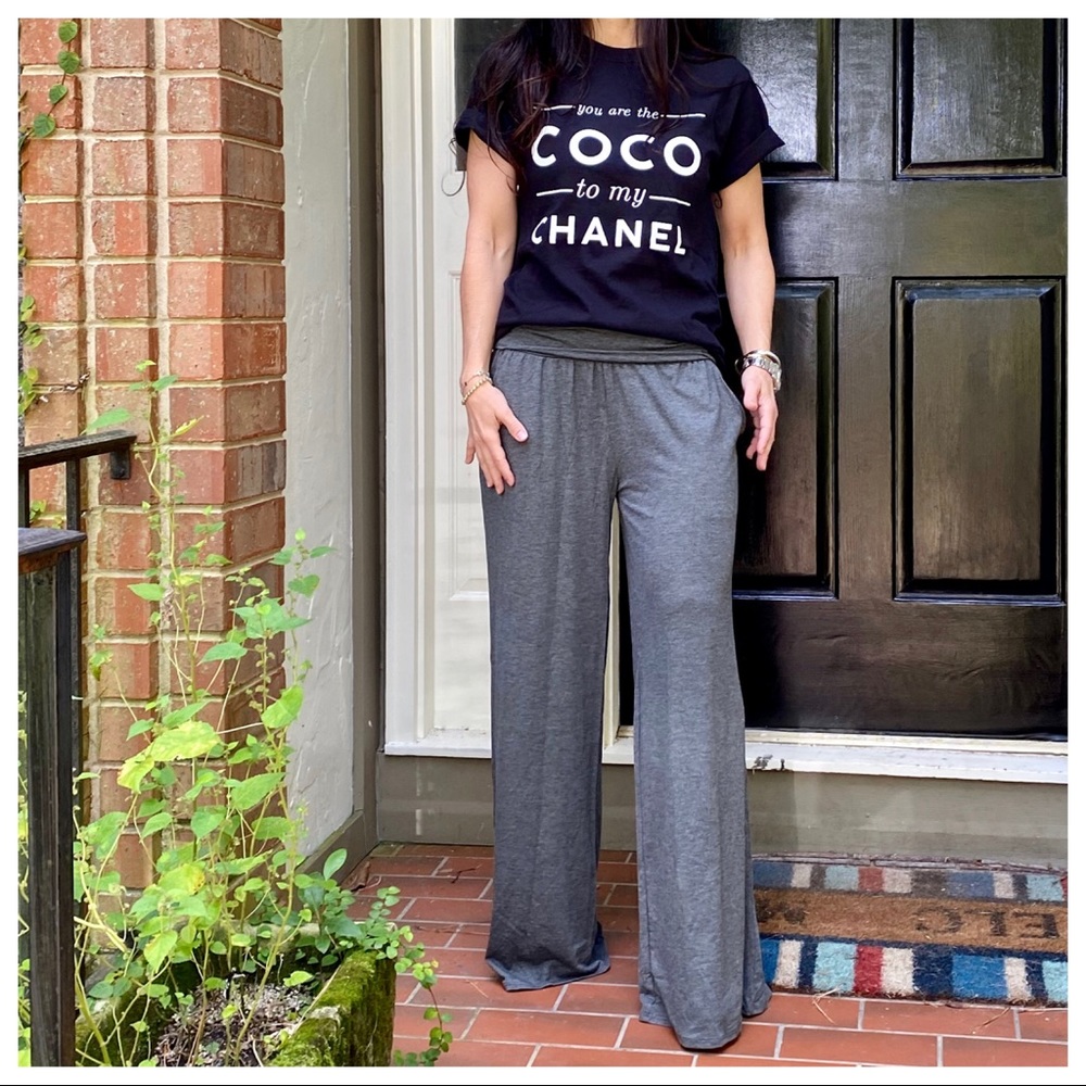 Charcoal Wide leg Fold Waist Pants With pockets - Picture 2 of 7